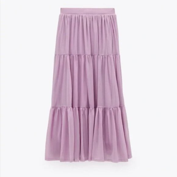Zara Lilac Tulle Midi Skirt TRF Size S NEW WITHOUT TAG! - Picture 1 of 7
